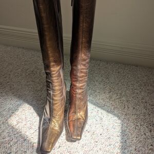 Copper Metallic Leather Knee-High Boots
